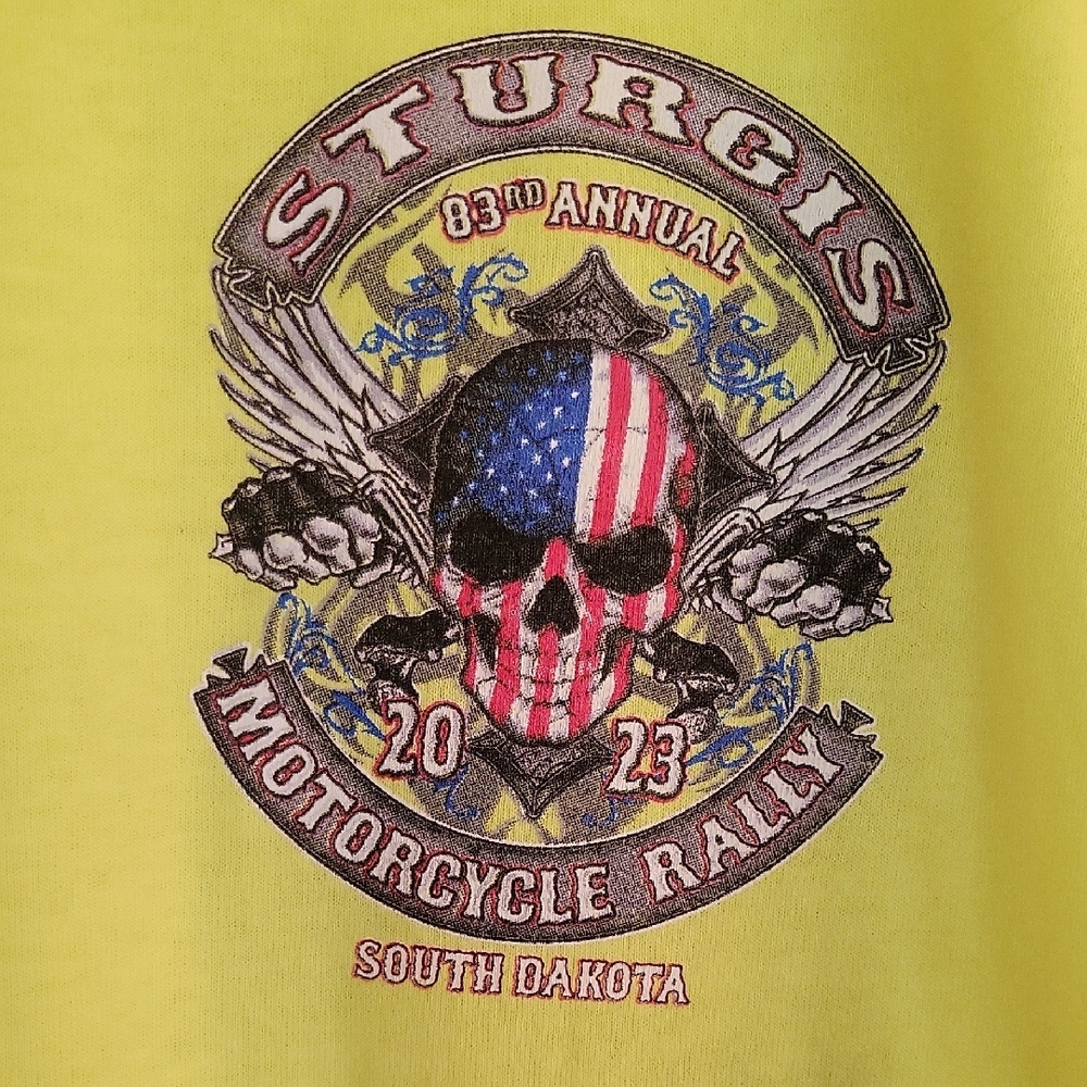 Vibrant Yellow Motor Cycle Short Sleeve Tee with Graphic, Size XL, Never Worn - Picture 2 of 4